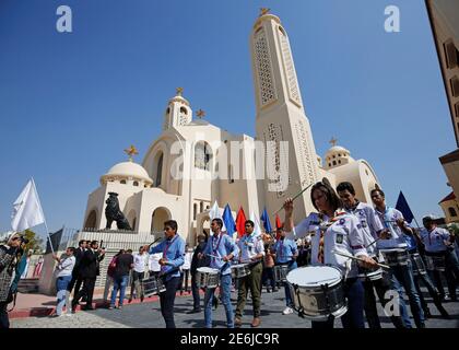 Coptic Christian members drummers march before a mass for victims on the first anniversary of the Russian MetroJet plane crash, at the Cathedral of the Heavenly 'Al Samaaeen' in the Red Sea resort of Sharm el-Sheikh, Egypt October 31, 2016. REUTERS/Amr Abdallah Dalsh
