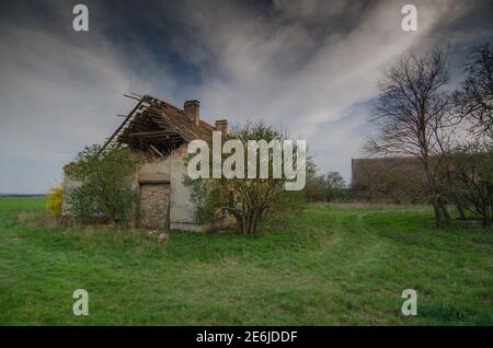 abandoned old house in the green nature Stock Photo