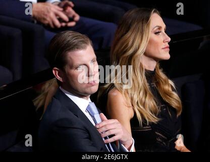 Donald Trump's son Eric Trump and his wife Lara Yunaska attend the Republican National Convention in Cleveland, Ohio, U.S., July 21 2016.  REUTERS/Carlo Allegri