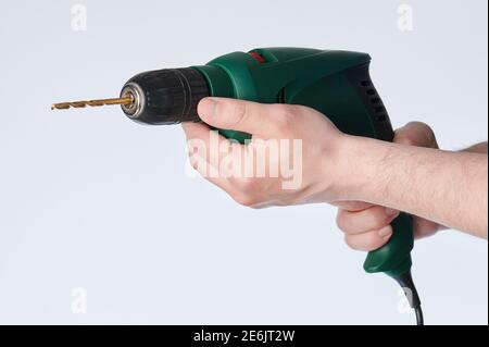 Working with drill tool theme isolated on white background Stock Photo