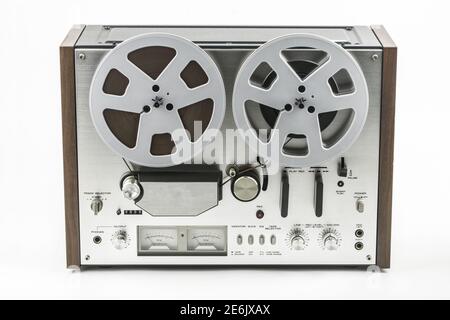 Professional studio audio tape with reels isolated on white background Stock Photo