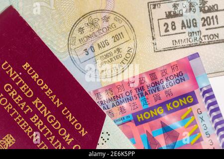 UK china Hong Kong passport immigration visa identification Stock Photo