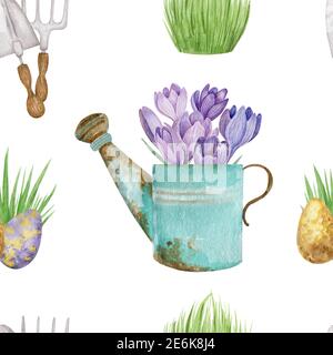 Watercolor farm theme endless background. Stock Photo