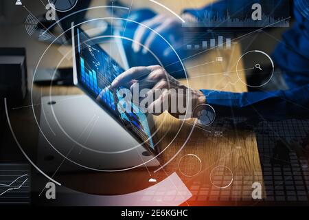 Financial Data Analyst Using KPI Dashboard Technology Stock Photo