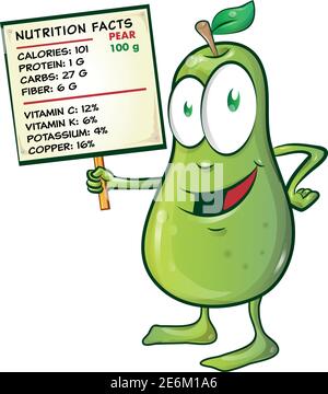 pear cartoon with nutrition facts on signboard Stock Vector
