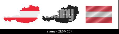 Austria. Map with masked flag. Detailed silhouette. Waving flag. Vector illustration isolated on white. Stock Vector