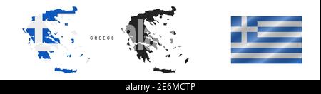 Greece. Map with masked flag. Detailed silhouette. Waving flag. Vector illustration isolated on white. Stock Vector