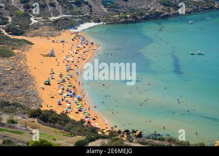 Ramla Bay red beach on Gozo island, Malta. View from above. Stock Photo
