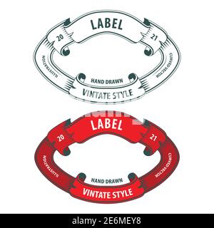 Hand drawn vintage label. Engraving style retro ribbon. Sketch drawing badge. Vector illustration. Part of set. Stock Vector