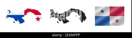 Panama. Map with masked flag. Detailed silhouette. Waving flag. Vector illustration isolated on white. Stock Vector