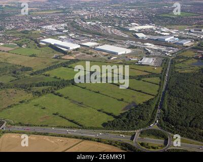 aerial view of Doncaster taken from near junction 3 of the M18 motorway looking north up the A6182 White Rose Way towards the Balby Carr area