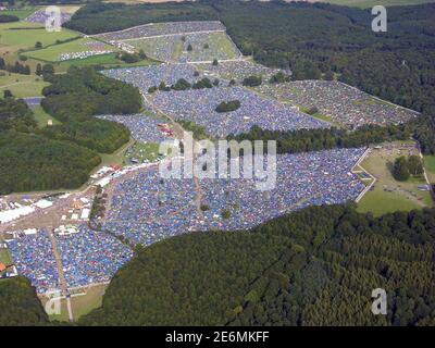 Aerial view over Leeds Festival 2022 which is held in Bramham Park ...