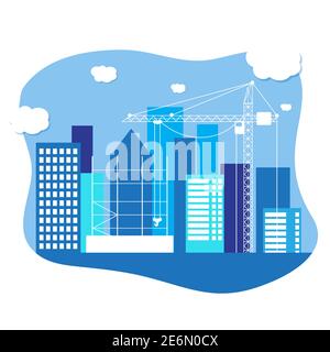 Construction site with buildings and cranes vector illustration background Stock Vector
