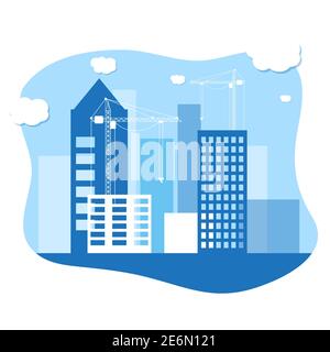 Construction site with buildings and cranes vector illustration background Stock Vector