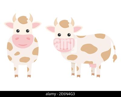 Cute cows charcaters set. Farm cartoon animals. Vector illustration isolated on white Stock Vector