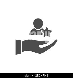 People with stars on hand icon. Qualified business team. Rating silhouette concept. Teamwork black symbol. Business client sign. Stock Vector
