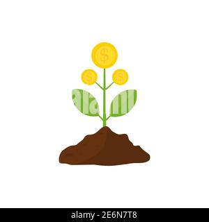 Growth money tree icon. Deposit symbol. Wealthy business concept. Vector investment illustration isolated on white Stock Vector
