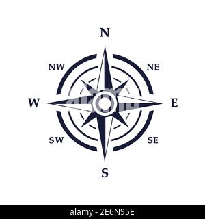 Compass vector icon. Navigation black symbol. Wind rose sign.  Travel equipment illustration isolated on white Stock Vector