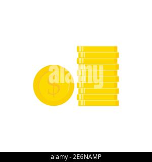 Golden coins set. Flat gold icon. Economy, finance, money concept. Wealth symbol vector illustration isolated on white Stock Vector