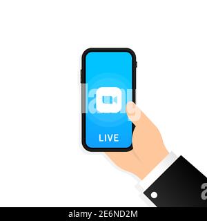 Live video call icon. Live media streaming application on the phone, conference video calls with several people at the same time. Stock Vector