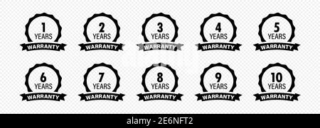 Years and lifetime warranty label icon set. Stock Vector