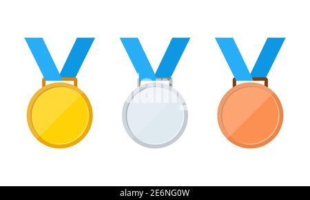Gold, silver and bronze medal icon set. First, second and third place or award medals icon. Stock Vector