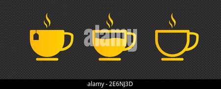 Cup of coffee and tea with steam icon set. Stock Vector