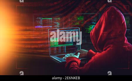 hooded hacker cyber attack concept Stock Photo