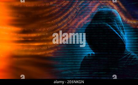 hooded hacker cyber attack concept Stock Photo