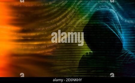 hooded hacker cyber attack concept Stock Photo