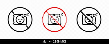 No sleep icon set. No pillow symbol. No sleeping sign in black. For graphic design, logo, Web, UI, mobile app. Stock Vector