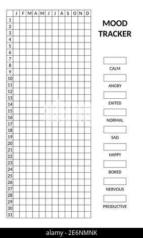 Year in pixels, mood tracker monochrome template. Habit diary blank for ...