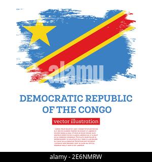 Democratic Republic of the Congo Flag with Brush Strokes. Vector Illustration. Independence Day. Stock Vector