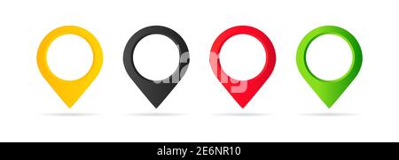 Map pointer icon set. Geo pin, location icon or geolocation, gps, on isolated white background. EPS 10 vector. Stock Vector