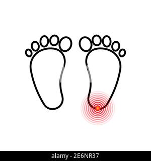 Foot pain icon. For biomechanics, footwear, shoe concepts, medical, health, massage, spa, acupuncture centers etc. Pain concept. Isolated on white bac Stock Vector