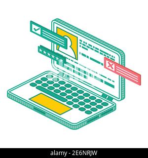 Modern Isometric Laptop Computer. Vector Illustration. Isolated Outline 3d Electronic Device. Stock Vector