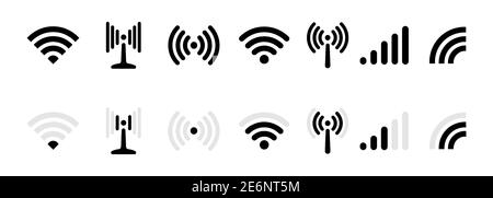 Wi-fi, wireless connection, antenna signal strength icon. Vector on isolated white background. EPS 10. Stock Vector