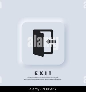 Exit and entrance icon. Exit icon. Vector. UI icon. Contoured open door with an arrow. Neumorphic UI UX white user interface web button. Neumorphism s Stock Vector