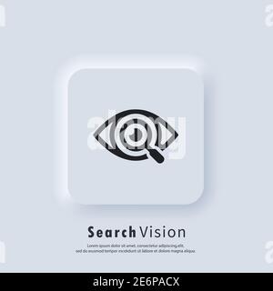 Search vision icon. Magnifying glass or search logo. Vector. UI icon. Eyes with magnifying. Neumorphic UI UX white user interface web button. Neumorph Stock Vector