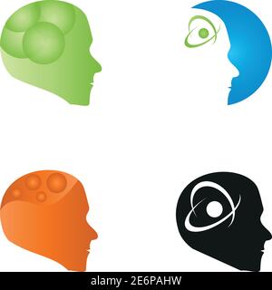 Head, collection, brain, psychology, technology, logo Stock Vector