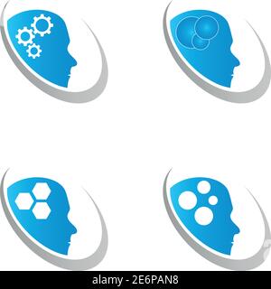 Head, collection, brain, psychology, technology, logo Stock Vector