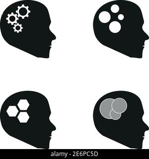 Head, collection, brain, psychology, technology, logo Stock Vector