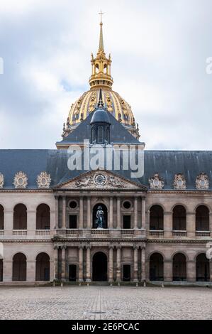 Front facade of Les Invalides museum (previously known as Hotel des Invalides) Stock Photo