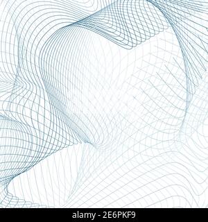 Techno line art pattern. Blue, gray subtle lines. Abstract industrial design. Thin dynamic curves. Sound, radio waves. Futuristic background. EPS10 Stock Vector