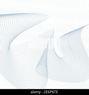 Undulating thin curves. Line art pattern. Industrial background. Abstract vector squiggles. Flying net. Sound, radio wave concept. Tech design. EPS10 Stock Vector