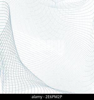 Vector squiggle, wavy curves. Light blue, gray lines. Sound, radio wave concept. Grid tech abstract pattern. Line art design. White background. EPS10 Stock Vector