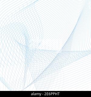 Light blue squiggle lines, white background. Sound, radio wave. Wavy subtle curves. Industrial style. Abstract vector tech design. Grid pattern. EPS10 Stock Vector