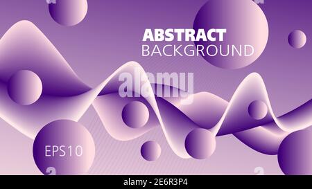 Bright purple, violet, pink fluid. Colored background. Abstract wave pattern and spheres. Flowing 3d shape, motion illusion. Futuristic design. EPS10 Stock Vector