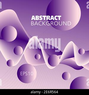 Bright purple, violet, pink fluid. Colored background. Abstract wave pattern and spheres. Flowing 3d shape, motion illusion. Futuristic design. EPS10 Stock Vector