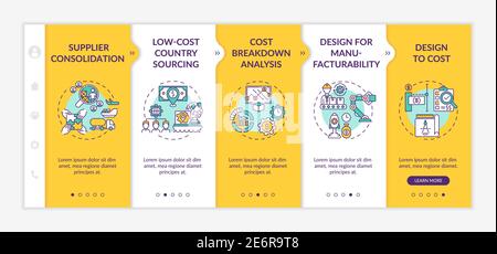 Cost reduction strategies onboarding vector template Stock Vector